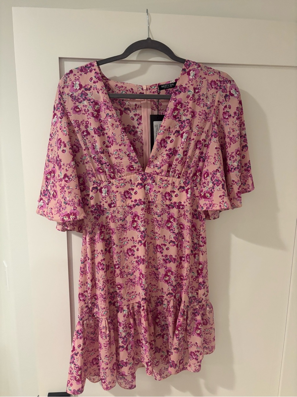 Nasty Gal Pink Floral V-Neck Mini Dress